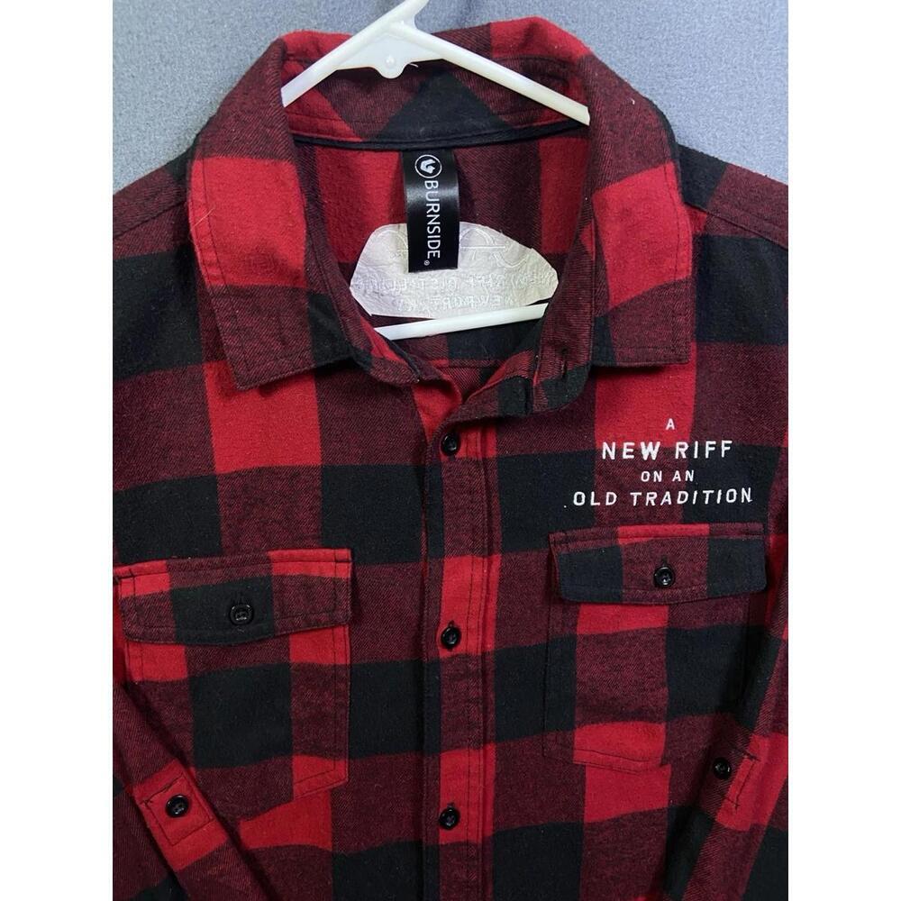 New Riff Distillery Men's "BURNSIDE" yarn-dyed flannel red black plaid shirt L